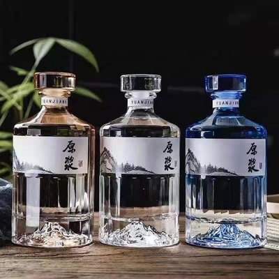 Super Flint Material Collar Custom Empty 500ml Glass Bottle for Whiskey Неразрывный дизайн