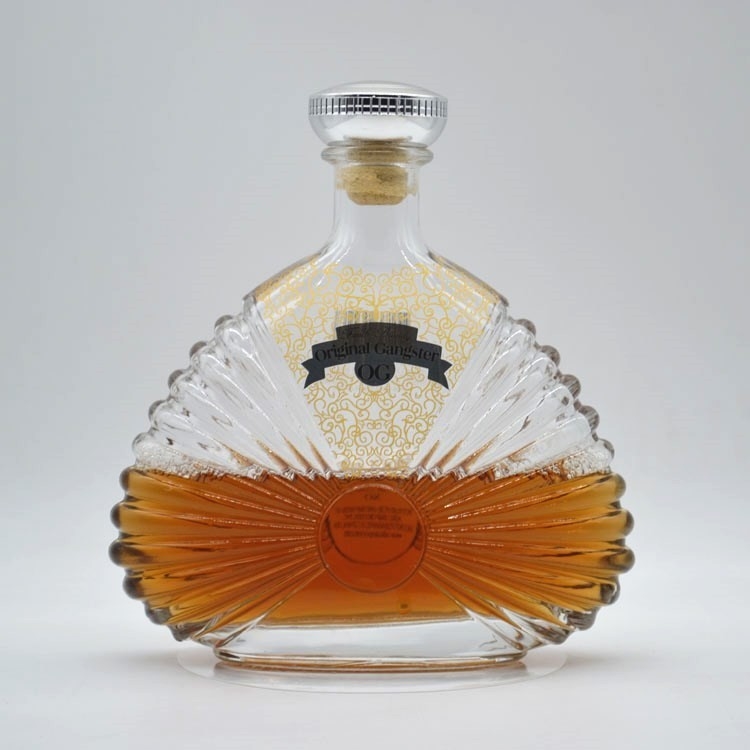 Super Flint Glass Whiskey Rum Gin Бутылки с индивидуальным рельефным резным дизайном и деревянной крышкой